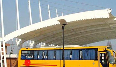 上海汽車大巴車膜結(jié)構停車棚安裝案例